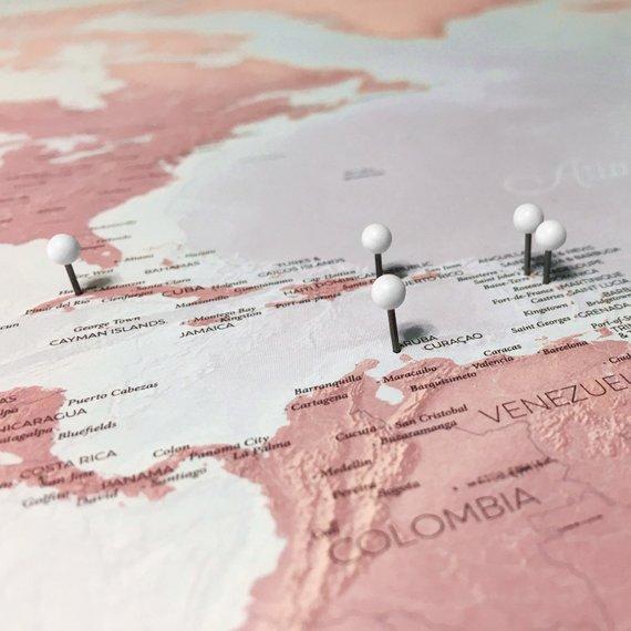 Blush Push Pin World Map