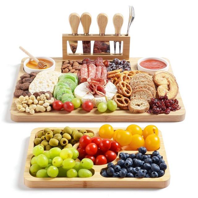 ROCIRLAB Bamboo Charcuterie Boards (23"×11"×0.8") and Knife Set, Lightweight Cheese Board and Platter, Unique Gift for Housewarming, Anniversary & Wedding, Mother's Day and Christmas for Women