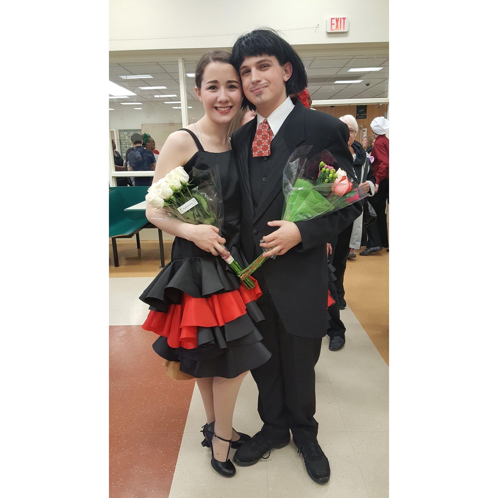 March 2016: Us in Chitty Chitty Bang Bang during our Junior year