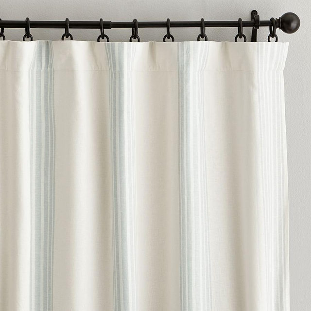 Riviera Stripe Curtain with Blackout Liner, 50 x 84", Porcelain Blue
