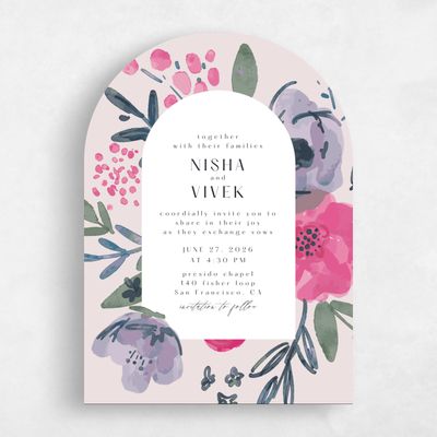Purple Arch Wedding Invitation - Colletta Portrait