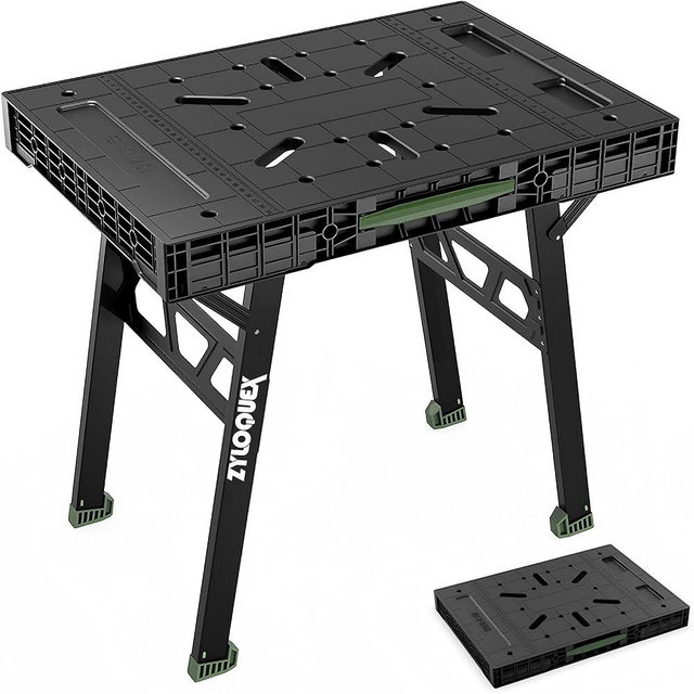 Foldable Work Bench,Easy Step Protable Work Table,34" W x 25" D x 31" H Lightweight Workbench wih 1650 LBS,Work Benches for Garage,Work Bench Suitable for Garage,Workshop and Home (Green)