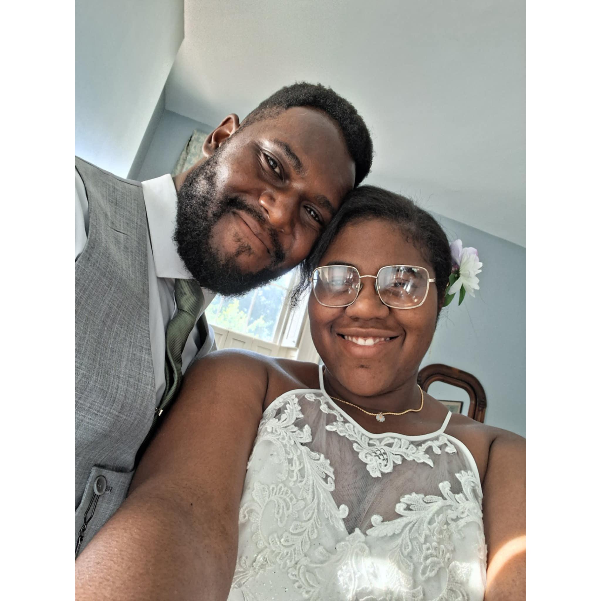 Just us taking a break on our big day.