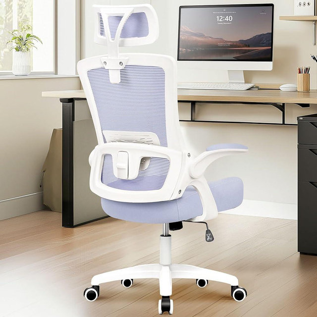 NEO CHAIR Office Desk Chair Gaming Computer High Back Support Mesh Comfy Seat with Adjustable Ergonomic Headrest Lumbar Rolling Flip-up Armrests and Wheels (Purple)