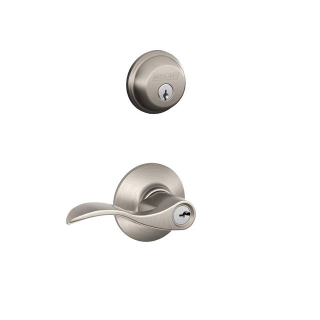 Schlage FB50 V Acc 619 Single Cylinder Deadbolt and Keyed Entry Accent Lever, Satin Nickel
