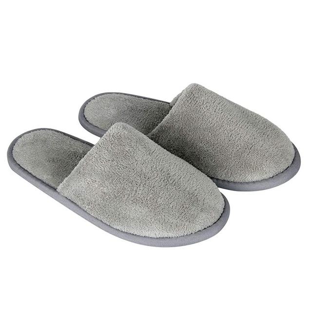 Spa Slippers, (Gray-6Pairs)Closed Toe Medium Size Disposable Indoor Hotel Slippers, Fluffy Coral Fleece, Padded Sole for Comfort- for Guests, Hotel, Travel, Fits US Men Size 6 & Women Size 7