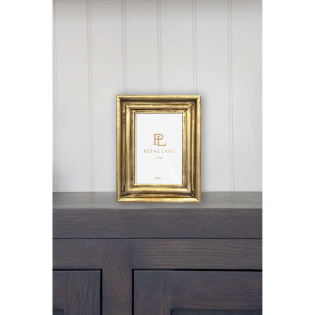 Petal Lane 4"x6" Double Ridge Table Frame: Luxury Glam Style, Easel Back, Resin Material, Antique Gold Finish