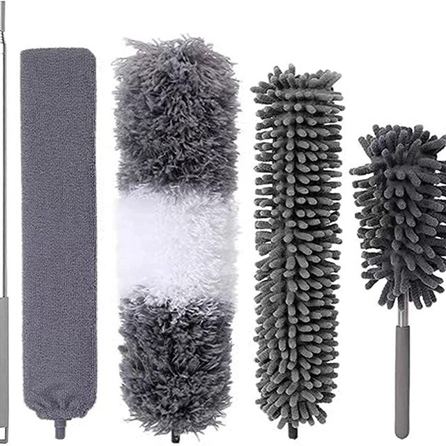 Dusters for Cleaning, 5 PCS Feather Duster Microfiber Duster with Stainless Steel Extension Pole, Bendable & Washable Telescopic Cobweb Duster for Cleaning Ceiling Fan,High Ceiling,Blinds,Furniture