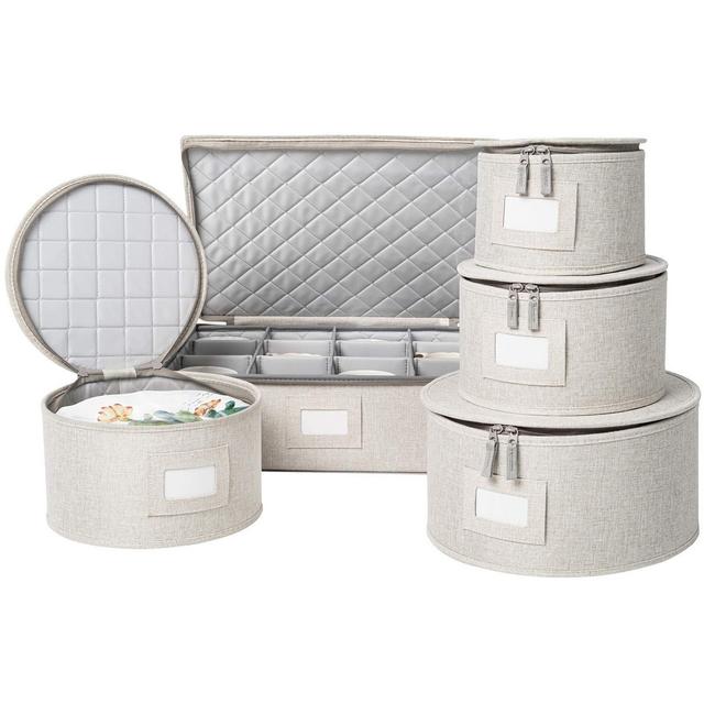 storageLAB Store China Storage Set, Hard Shell and Stackable, for Dinnerware Storage and Transport, Protects Dishes Cups and Mugs, Felt Plate Dividers Included