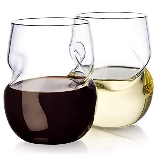 Dragon Glassware Wine Glasses, Stemless with Finger Indentations, 16-Ounce, Set of 4