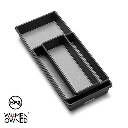madesmart Classic 3-Tray Bin Pack - Granite | CLASSIC COLLECTION | Multi-Purpose Storage | Soft-grip Lining and Non-slip Rubber Feet | Durable | BPA-Free
