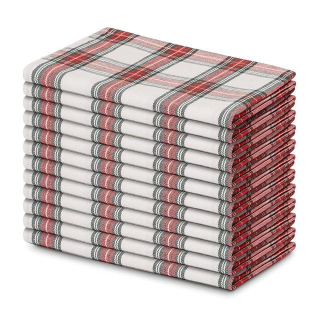 Blue Needles Gingham Buffalo Plaid Cloth Napkins 100% Cotton Set of 12 Dinner Table Christmas Napkins 18x18 inch Soft, Reusable & Washable Perfect for Parties & Everyday Use - Christmas White Red