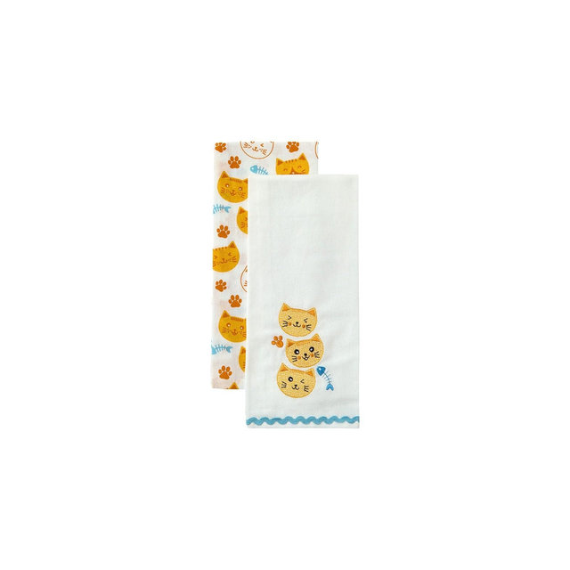 The Lakeside Collection Kitchen Towels Summertime Cat Set of 2 - Laughing Cats