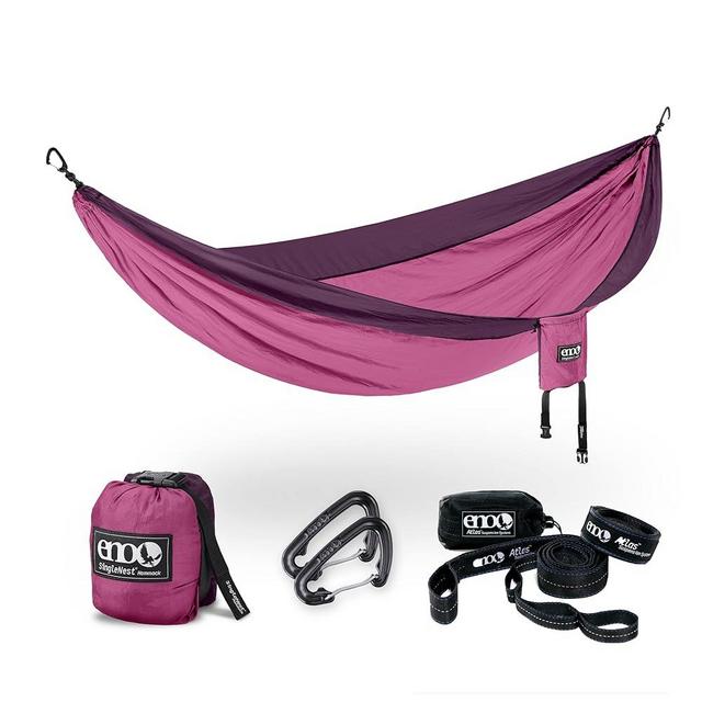 ENO SingleNest Hammock with Atlas Straps - Lightweight, 1 Person Portable Hammock - for Camping, Hiking, Backpacking, Travel, a Festival, or The Beach - Berry/Plum