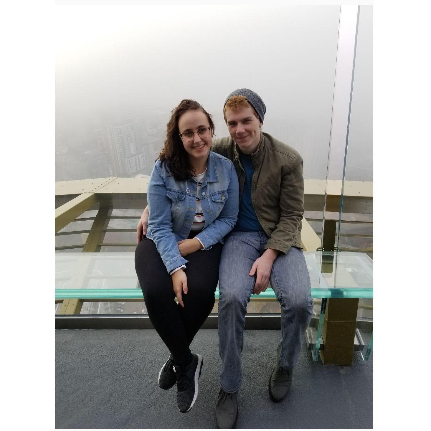 The happy couple were still teens when they went to Seattle in 2018 on their first ever couple's vacation. This pic was captured in the Space Needle!