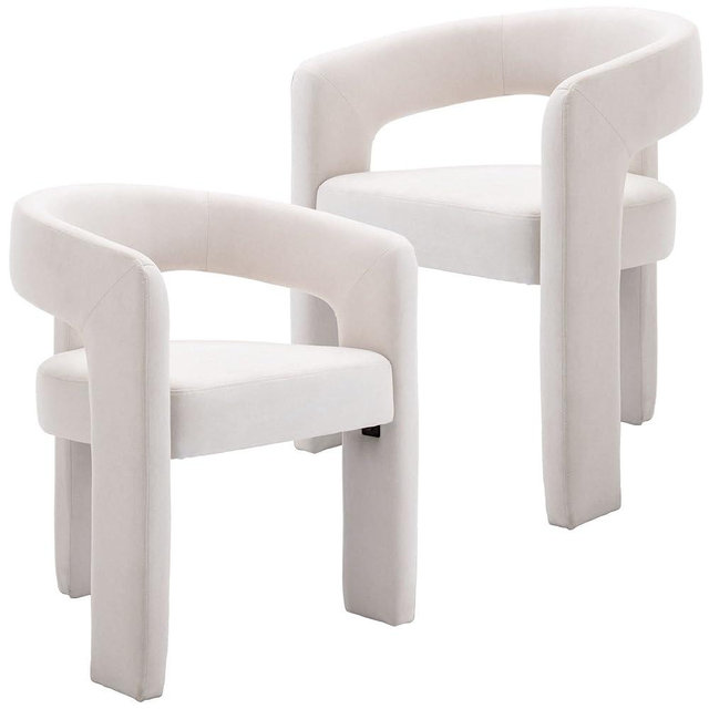 BESTANO Set of 2 Modern Linen Fabric Upholstered Dining Chairs with Open-Back, Cute Barrel Side Chairs Kitchen Armchair Accent Chairs for Dining Room Bedroom, Ivory