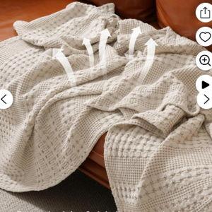 PHF 100% Cotton Waffle Weave Blanket, Lightweight Queen Washed Blanket for Bed Sofa Home Decor, Oatmeal, 90"x90"