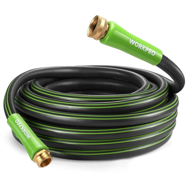 WORKPRO Garden Hose 5/8 IN x 50 FT, Heavy Duty, Flexible and Lightweight Water Hose with Rotary Handle, 3/4" GHT Solid Brass Fittings, for All-weather Outdoor, Lawn, Garden & Yard,Car wash