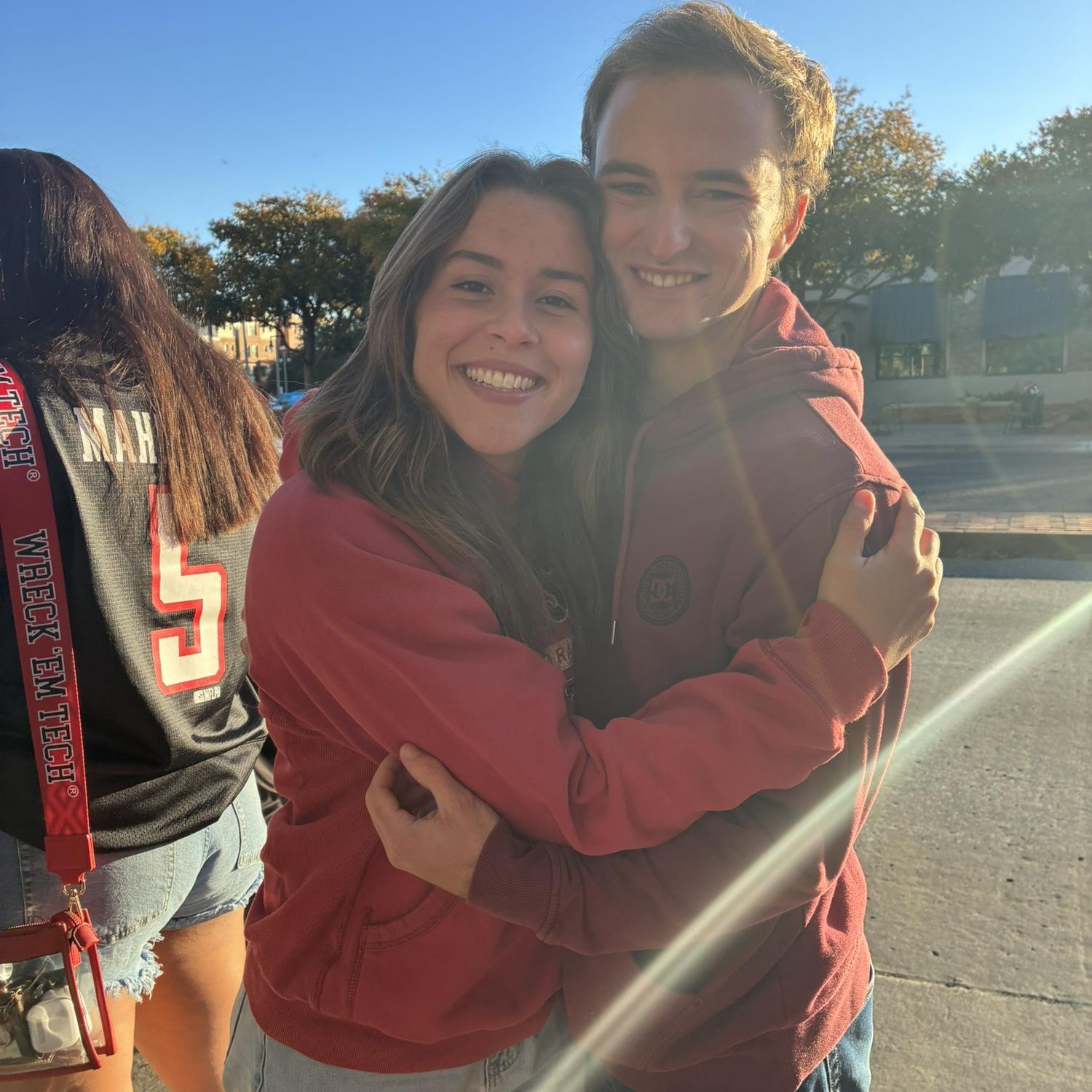 On our way to Texas Tech's Big 12 Championship game against BYU. We got in line at 5:30 AM and made sure to take a photo after the sun came up. RAIDERRR!!! 🏈