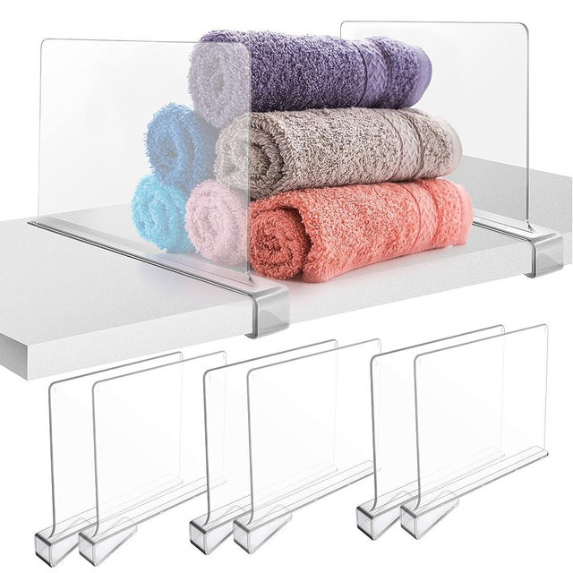 Acrylic Shelf Dividers for Closets & Cabinets – Save Space with 6 Transparent Shelf Organizers with Clips – 11 x 8 in. Acrylic Closet or Bookshelf Dividers – Shelf Organizers by Country Sprout