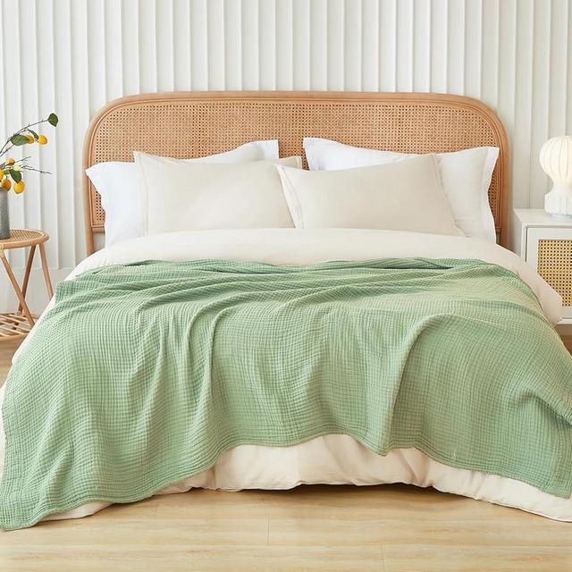 EMME Cotton Queen Size Bed Blanket - Soft, Breathable, All Season Gauze, 80"x90", Sage Green