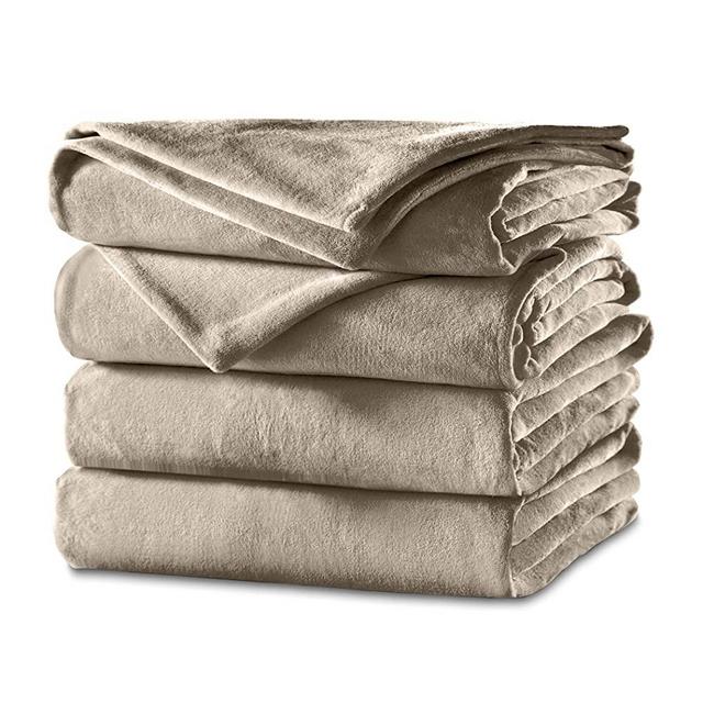 Sunbeam Heated Blanket | Velvet Plush, 10 Heat Settings, Mushroom, Queen - BSV9GQS-R772-12A44