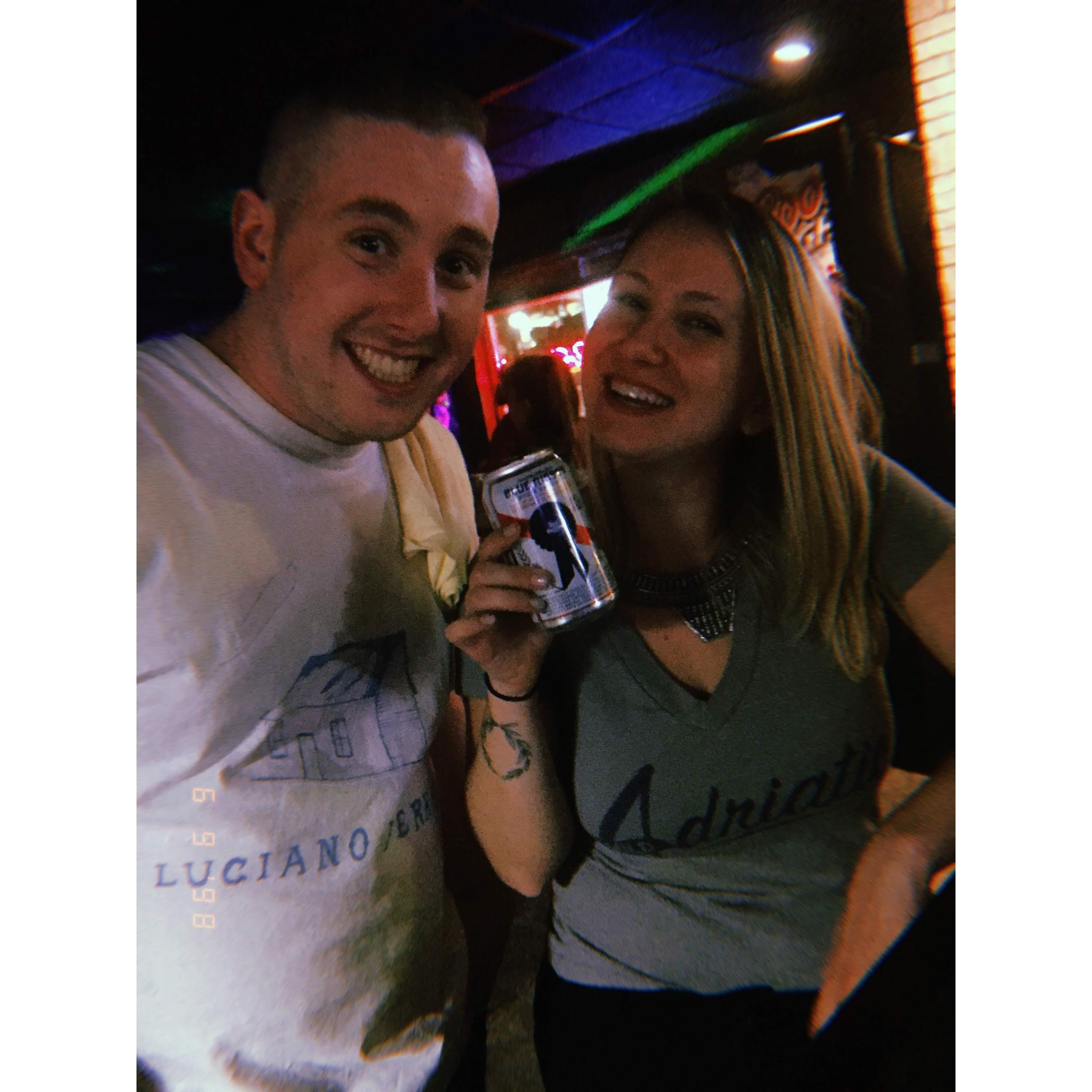 June 2018, our first photo together! RIP River Street Pub.