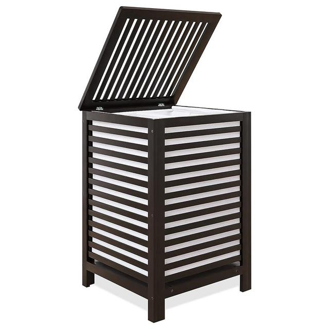SMIBUY Double Laundry Hamper with Lid, 120L Bamboo Laundry Basket with Removable Liner Bag, 2-Section Clothes Divider Laundry Sorter for Laundry Room, Bathroom, Bedroom (Black)