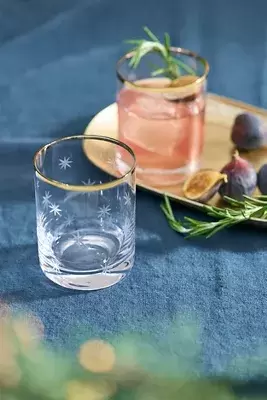 Starry Gold Rim Double Old Fashioned Glasses, Set of 2
