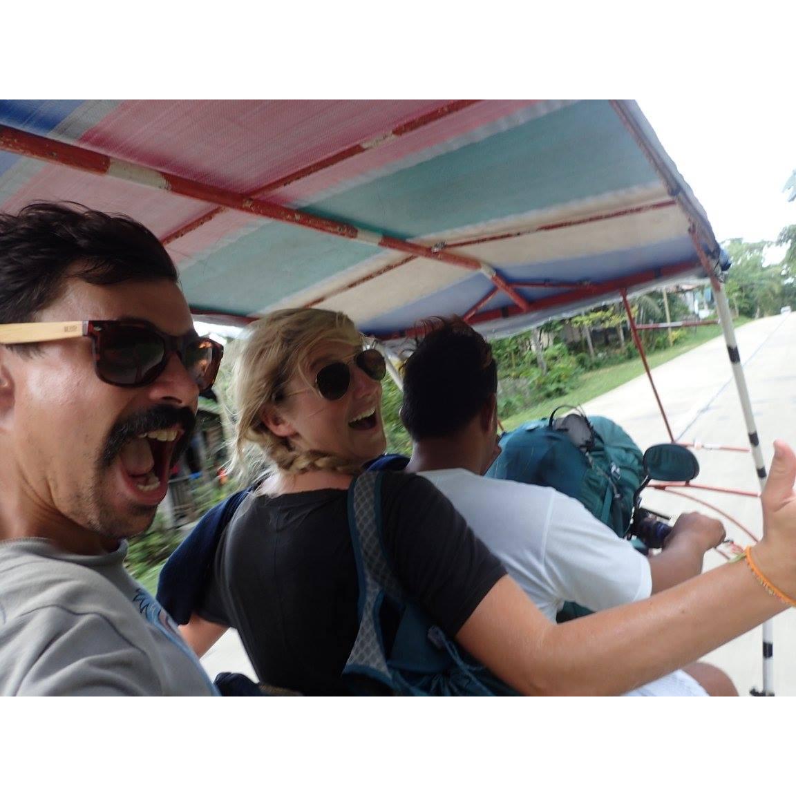 On the back of a motorbike with all our luggage, Siargao Island, Philippines