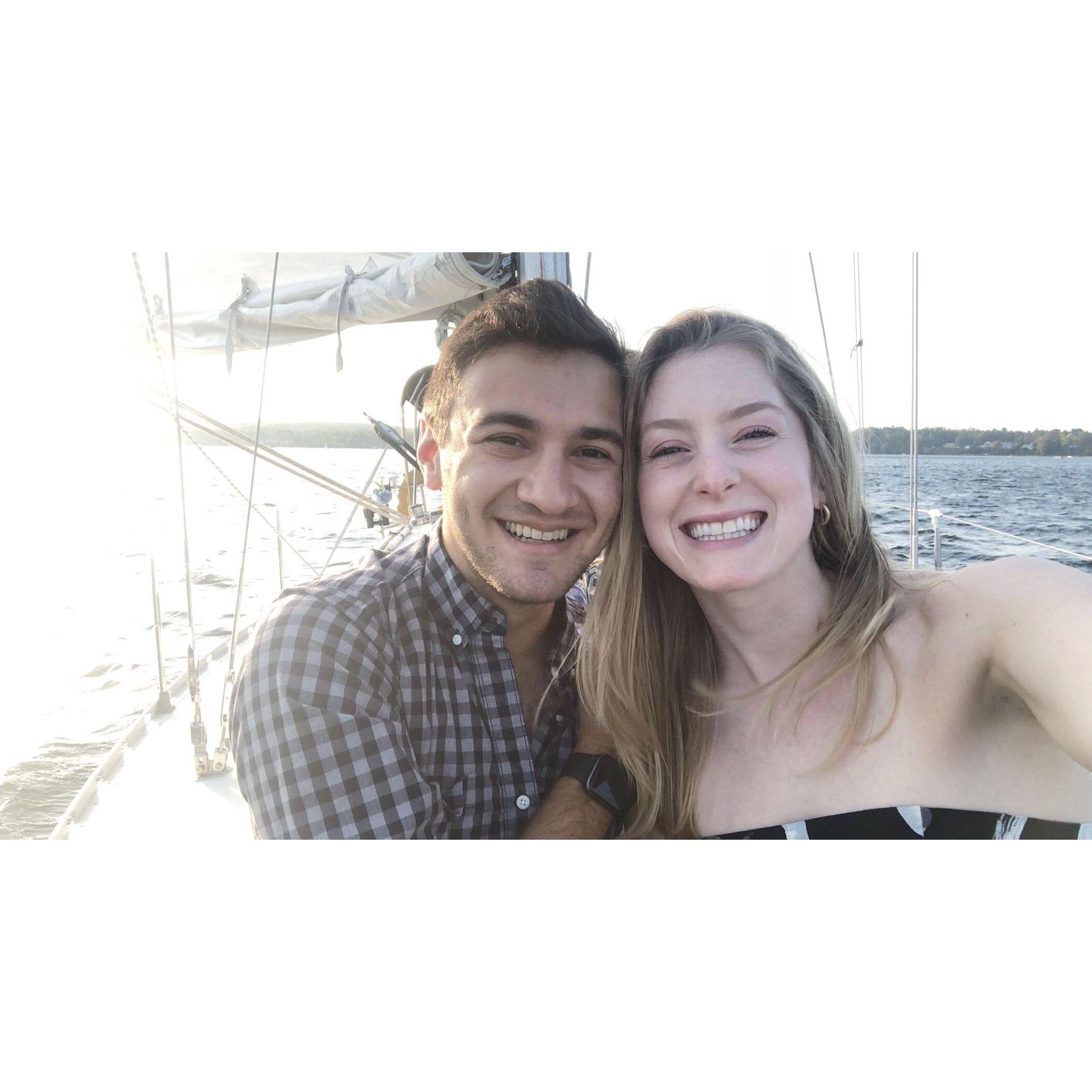 Our first anniversary - we rented a sailboat for a sunset sail around Lake Champlain!