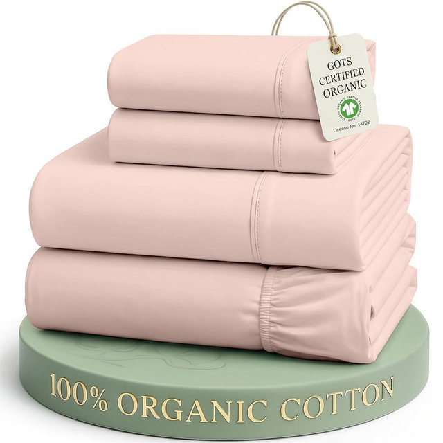LANE LINEN Cal King Sheets California King 100% Organic Cotton GOTS Certified Percale Weave Deep Pocket 4 Piece Soft Breathable Cooling Lightweight All Season Machine Washable Crisp - Sepia Rose