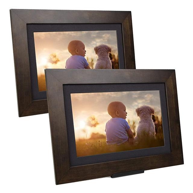 PhotoShare Friends and Family Smart Frame, Digital Photo, Send Pics from Phone to Frame, WiFi, 8 GB, Holds Over 5,000 Photos, HD, 1080P, iOS, Android (8" (2-Pack), Espresso)