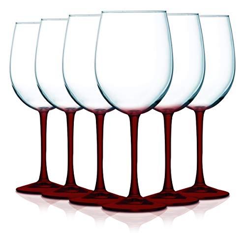 Red Accent Stem 19 oz Wine Glasses - Set of 6 by TableTop King - Additional Vibrant Colors Available