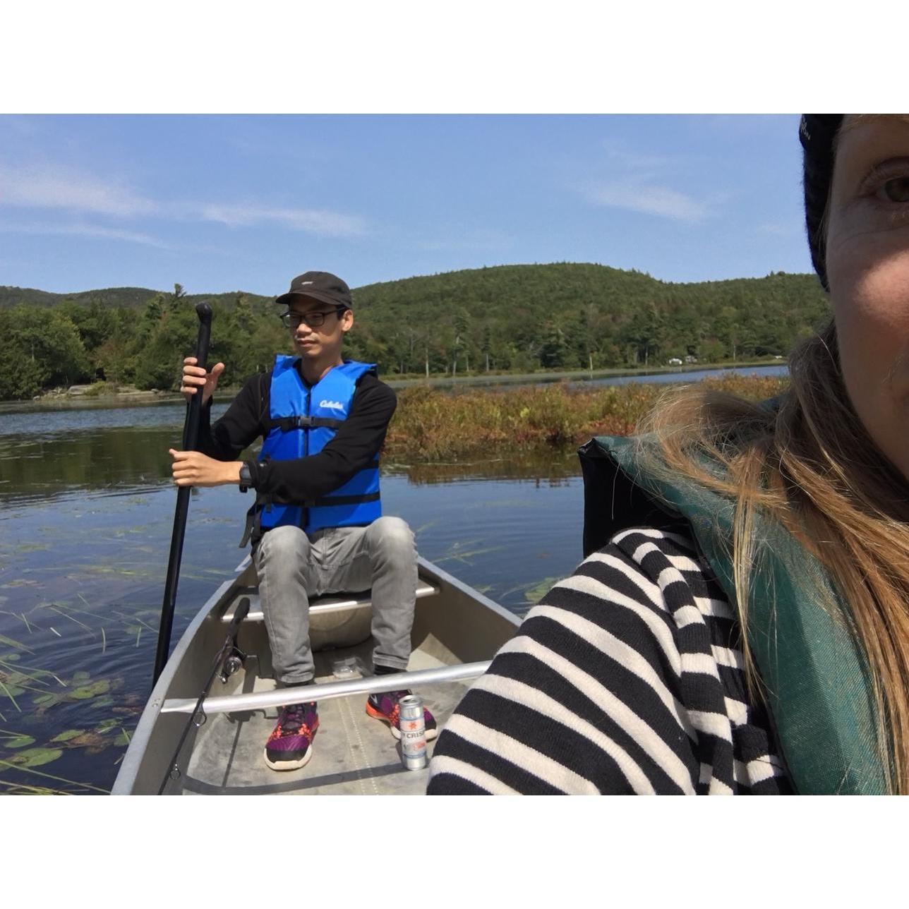 Henry doesn't know how to row. North South Lake Campground, New York.