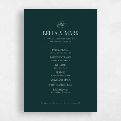 Dark Emerald, Green Wedding Program - Kennedy