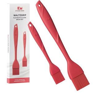 Kitchen Mama WaltzGrip Platinum Silicone Basting Pastry Brush: Set of 2 Heat-Resistant Brushes for Cooking, Baking, Grilling, and Spreading Oil or Butter - Dishwasher-Safe (Red)