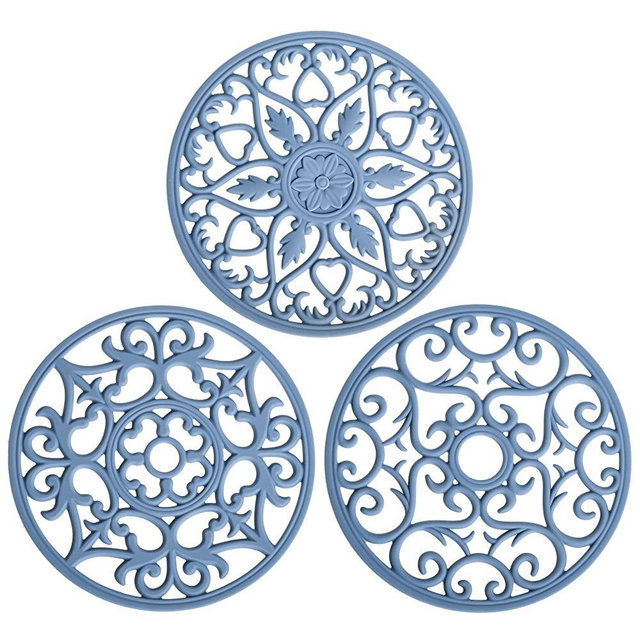 Silicone Trivet,Pot Holders for Kitchen,Trivets for Hot Pots and Pans,Silicone Mat,Hot Pads, Silicone Pot Holders, Potholders, Table Pad, Multi-Use Intricately Carved Heat Pads Color Blue