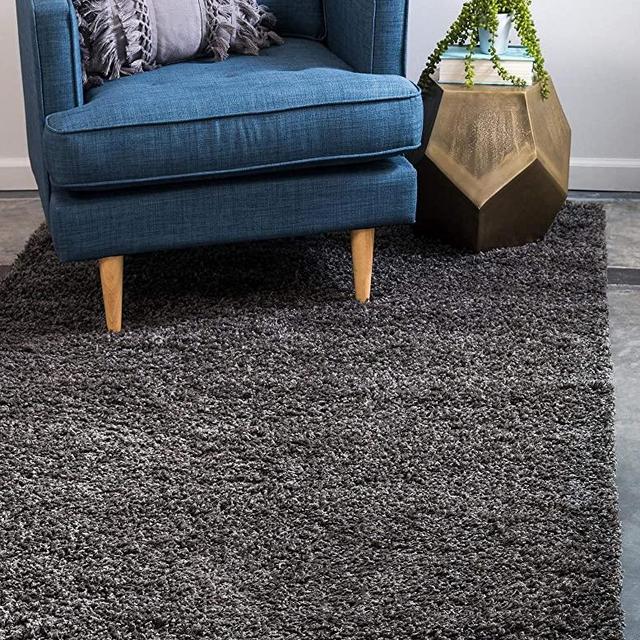 Unique Loom Solo Solid Shag Collection Modern Plush Graphite Gray Area Rug (10' 0 x 13' 0)