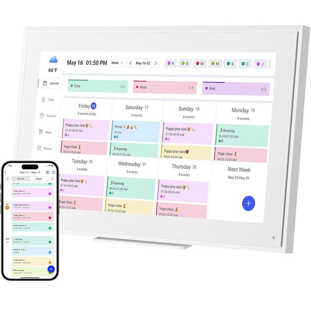Digital Calendar: 15.6-inch Electronic Calendar & Chore Chart, Smart Touchscreen Interactive Display for Family Schedules–Wall Mount Included, Great for Organizing Your 2025-2026 Wall Planner