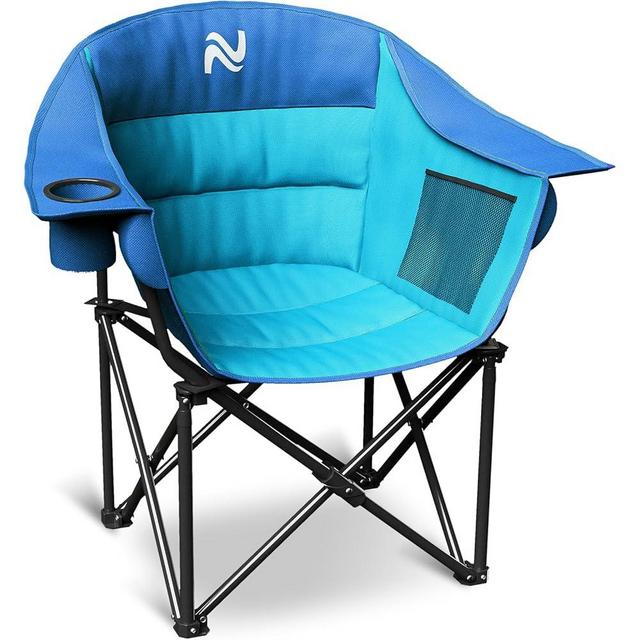 NAIZEA Padded Camping Chair, Outdoor Folding Chair, Portable Heavy Duty Arm Chairs with Side Pockets, Cup Holder for Beach, Lawn, Picnic, Fishing, Backpacking