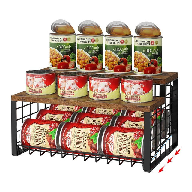 2-Tier Display + Rolling Can Storage Rack, Dual-Use Can Organizer Holds Up to 22 Food Cans, Soda Canned Goods Storage Holder with Non-Slip EVA Pads for Pantry, Cabinet, Countertop