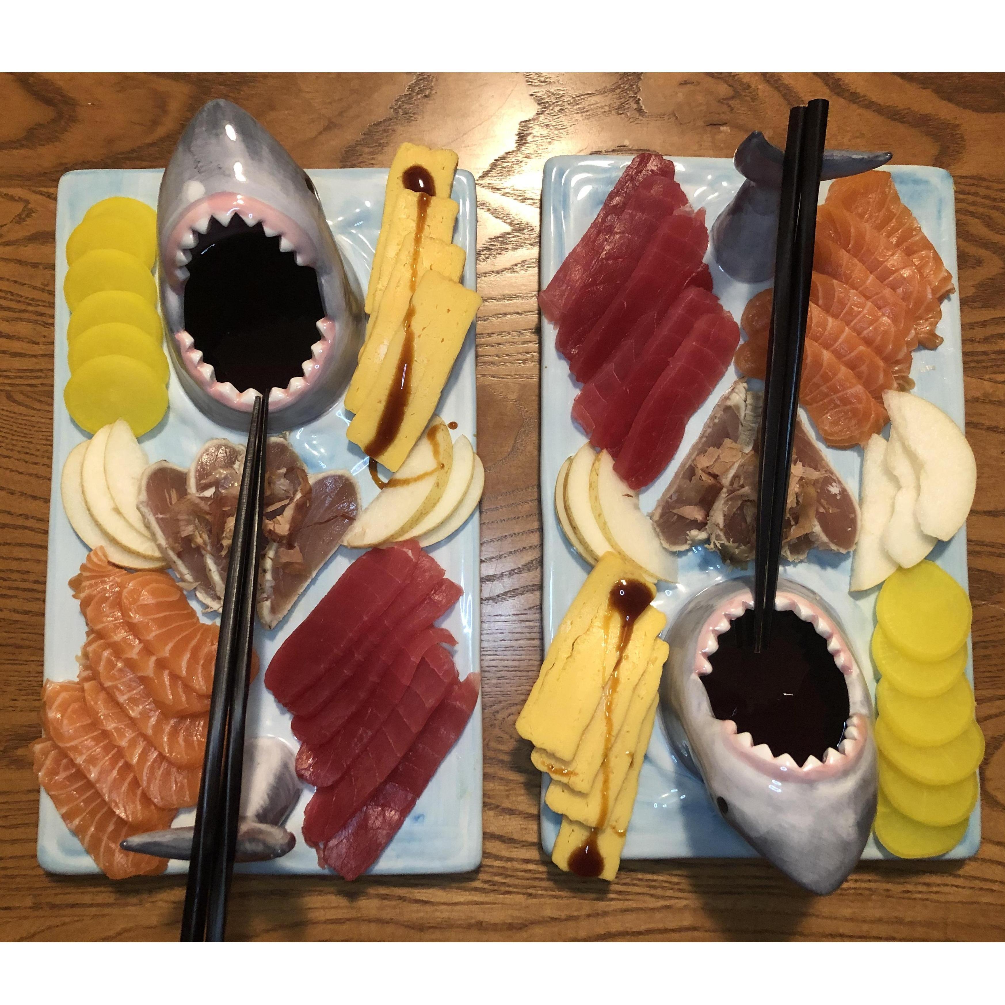 We love cooking at home together, and sometimes get pretty creative with our plating!