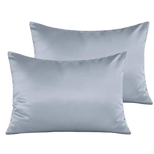 NTBAY Satin Toddler Pillowcases, Travel Pillow Covers Set of 2, Zipper Closure, Super Soft and Luxury, 13"x 18", Silver Grey