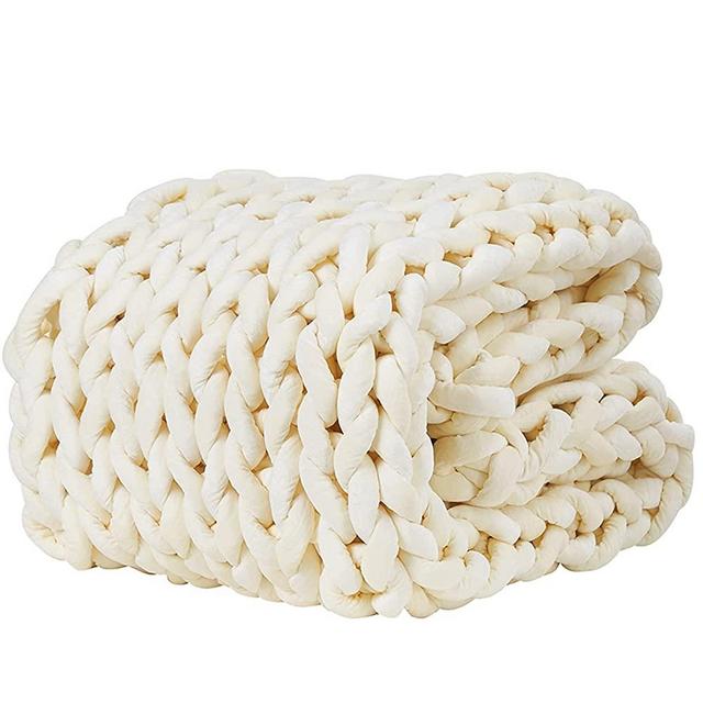 YnM Velvet Knitted Weighted Blanket, Hand Made Chunky Knit Weighted Throw for Sleep, Stress or Home Décor, Rest and Relax in Style with YnM's Handmade Weighted Blankets (Cream, 60''x80'' 20lbs)