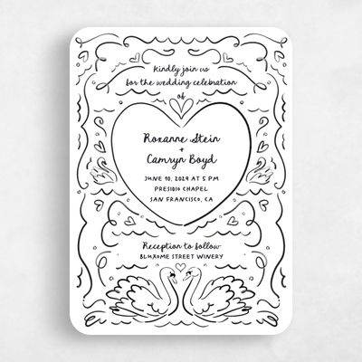 White Rounded Wedding Invitation - Somero Portrait