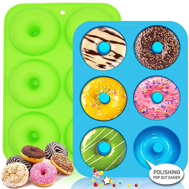 Walfos Silicone Donut Mold - Non-Stick Silicone Doughnut Pan Set, Just Pop Out! Heat Resistant, Make Perfect Donut Cake Biscuit Bagels, BPA FREE and Dishwasher Safe, Set of 2