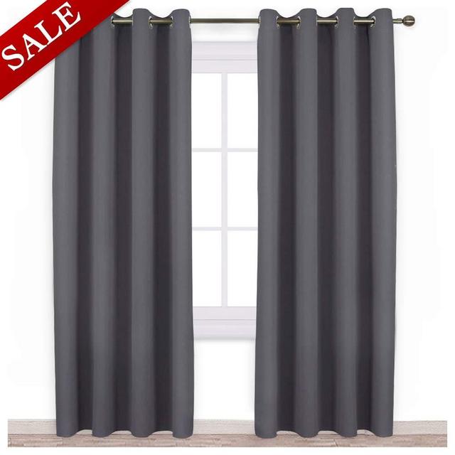 NICETOWN Blackout Curtains Panels for Bedroom - 3 Pass Microfiber Noise Reducing Thermal Insulated Solid Ring Top Blackout Window Drapes (2 Panels, 52 x 84 Inch, Gray)
