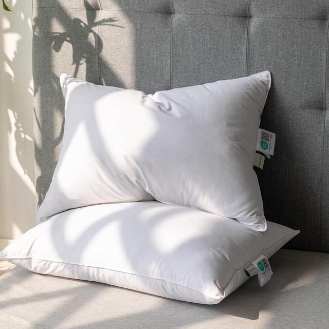 Alanzimo Goose Feathers Down Pillows Standard/Queen Size Set of 2, Luxury Soft Feather Down Pillow for Sleeping, 100% Cotton Cover Hotel Collection Bed Pillows for Back,Stomach or Side Sleepers 20x28