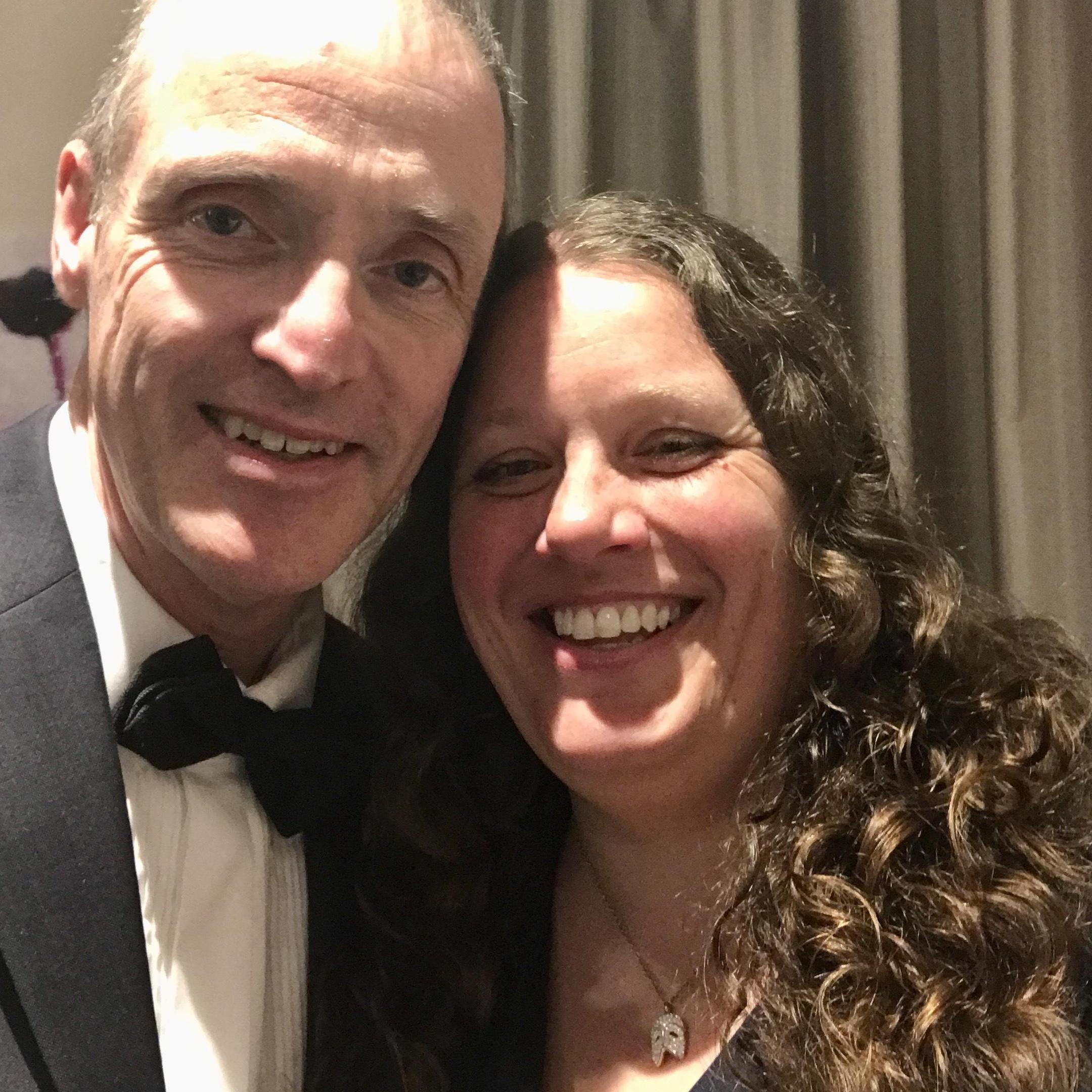 In our 'finery' before heading to a lovely meal on board HMS Warrior, March 2022